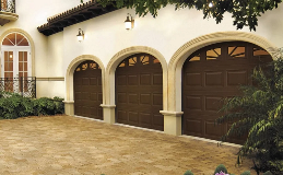 Classic Steel Garage Doors | Elegant Short Panel design with Sunset windows in Chocolate Finish